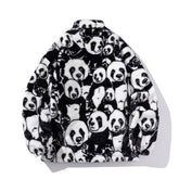Winter-Pufferjacke aus Fleece mit Panda-Print für Herren